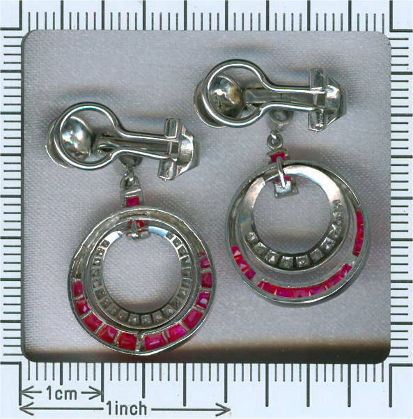 Estate ruby diamond dangle clip earrings platinum (image 6 of 6)